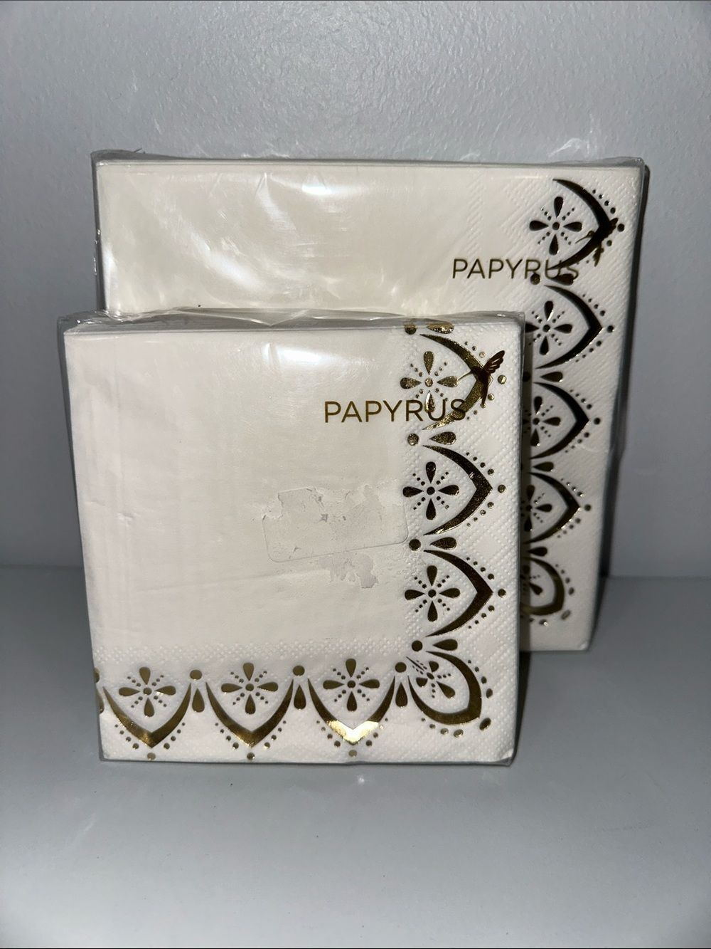 PAPYRUS White Gold Trim Matching Square Cocktail Lunch Napkins 40 pk x 2
